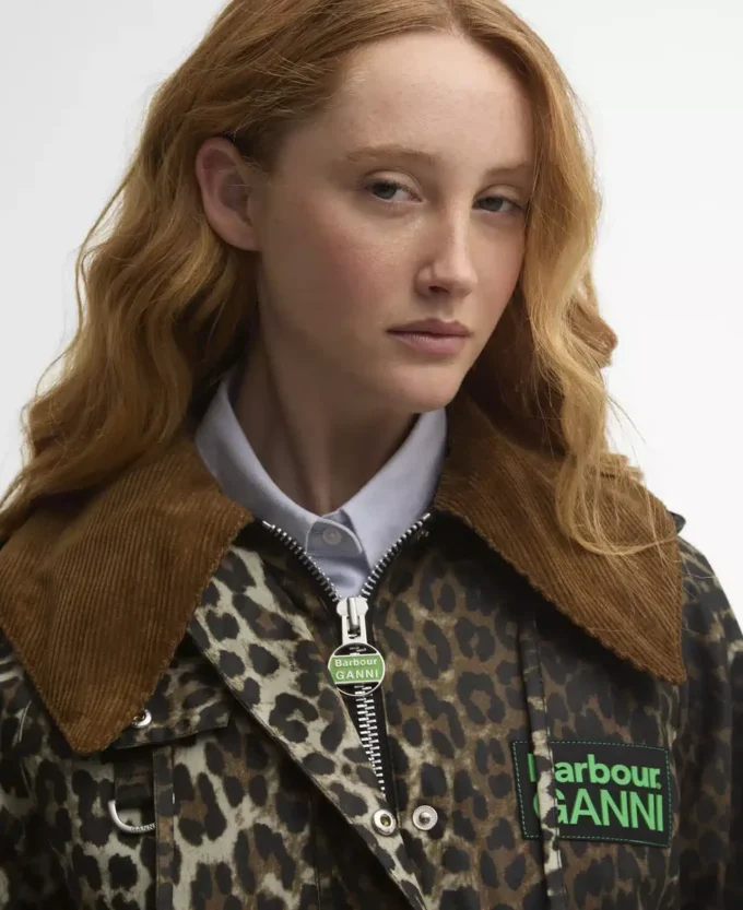 Barbour x GANNI Anorac cerat cu imprimeu leopard