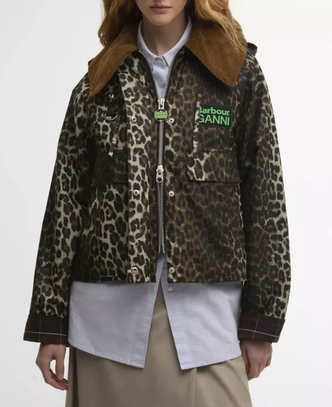 Barbour x GANNI Anorac cerat cu imprimeu leopard