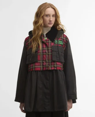 Barbour x GANNI Jacheta cerată cu volane în carouri
