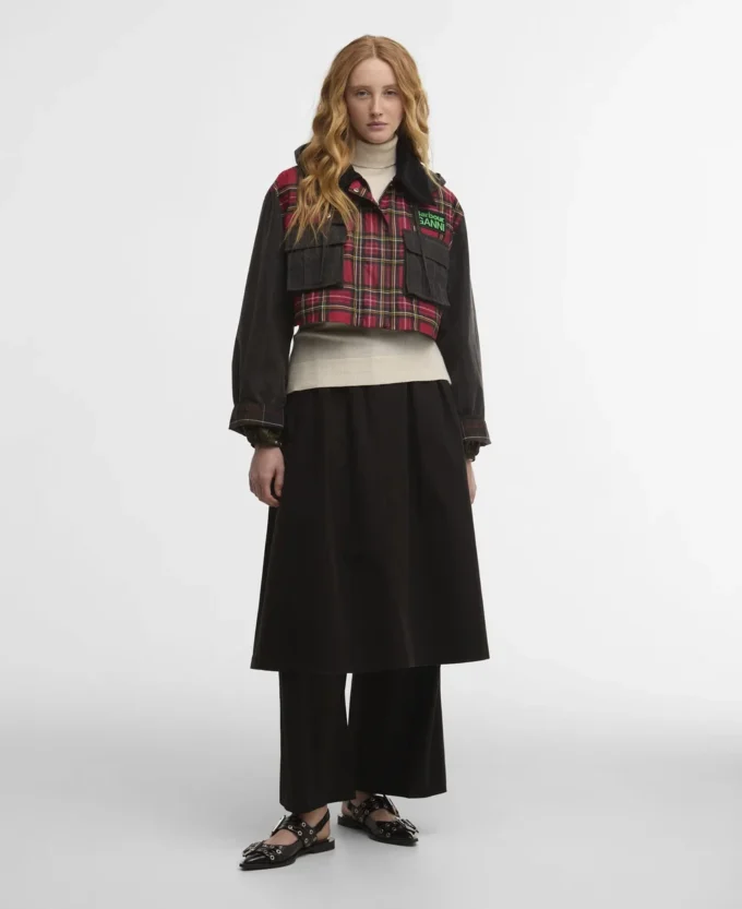 Barbour x GANNI Jacheta cerată cu volane în carouri