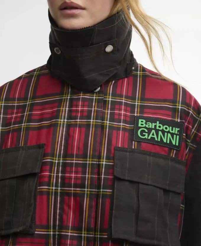 Barbour x GANNI Jacheta cerată cu volane în carouri