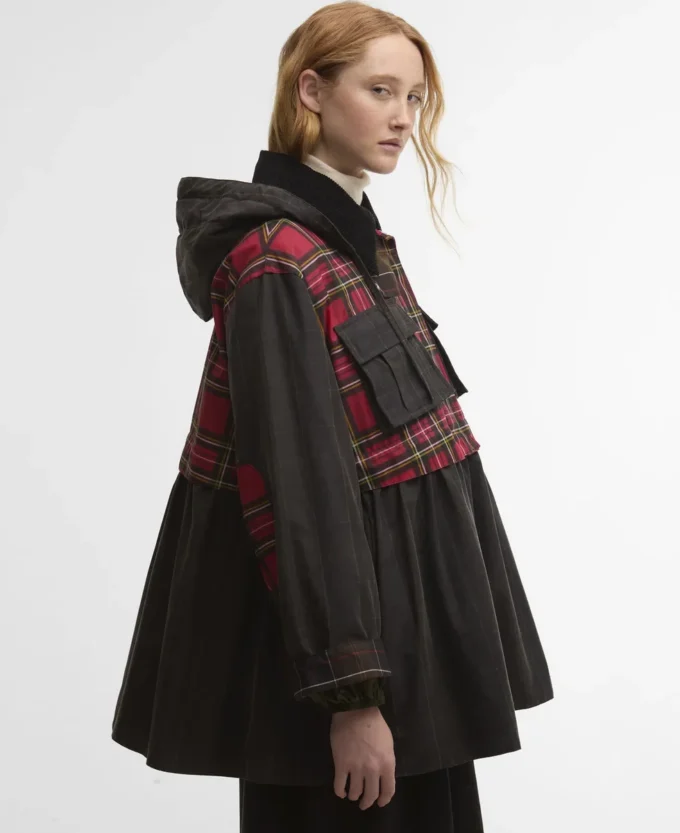 Barbour x GANNI Jacheta cerată cu volane în carouri