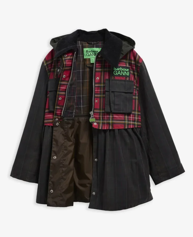 Barbour x GANNI Jacheta cerată cu volane în carouri