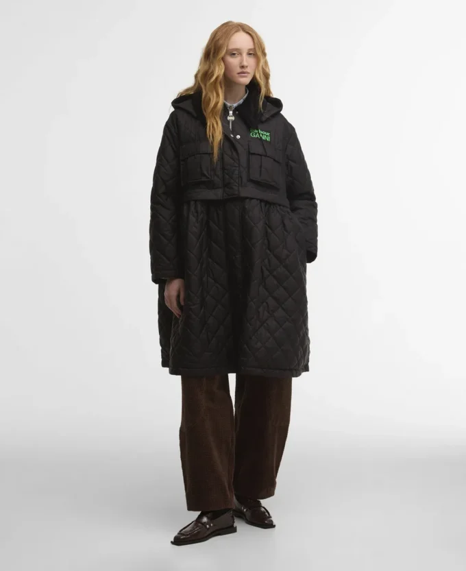 Barbour x GANNI Jacheta matlasată lungă cu basc Barbour x GANNI Jacheta matlasată lungă cu basc